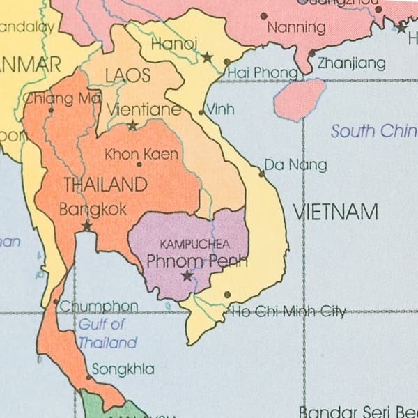 Map of Vietnam, Cambodia, Laos and Thailand