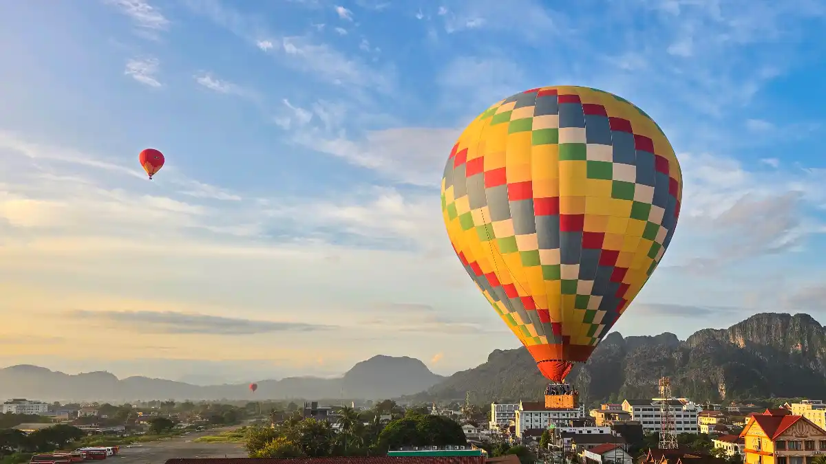 A hot-air balloon ride is one of the things to do in Vang Vieng.