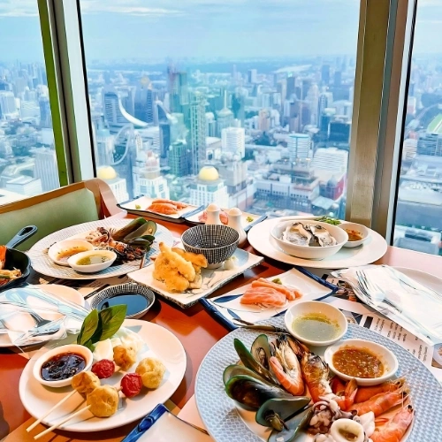 Buffet Restaurant with international food and premium buffet at Baiyoke Sky in Downtown Bangkok