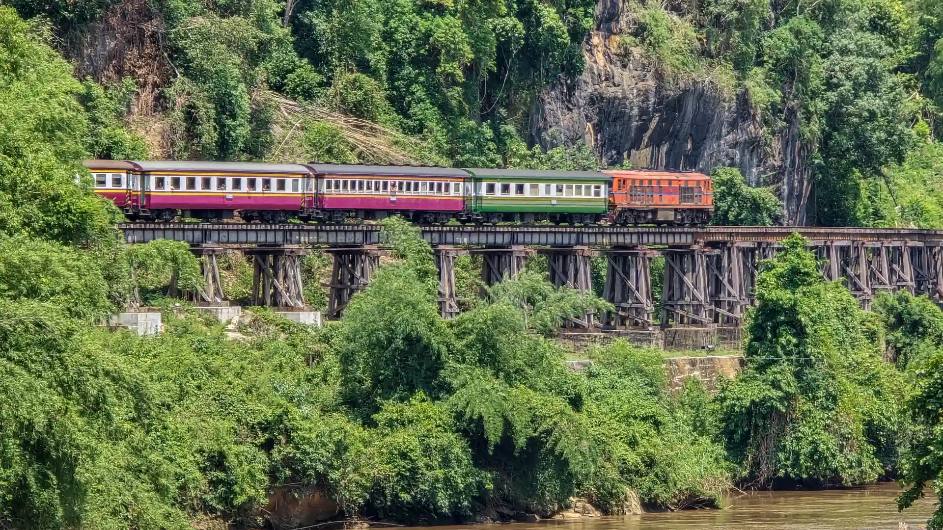 Tham Krasae wooden viaduct, the original section left in the Death Railway