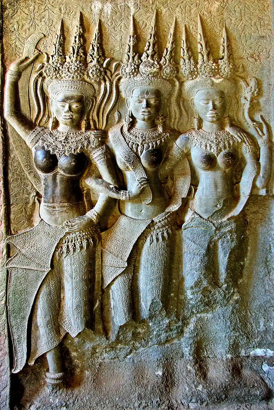 Three Khmer Devatas at Angkor Wat